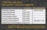 Torii Station Area Frequenty Called Numbers